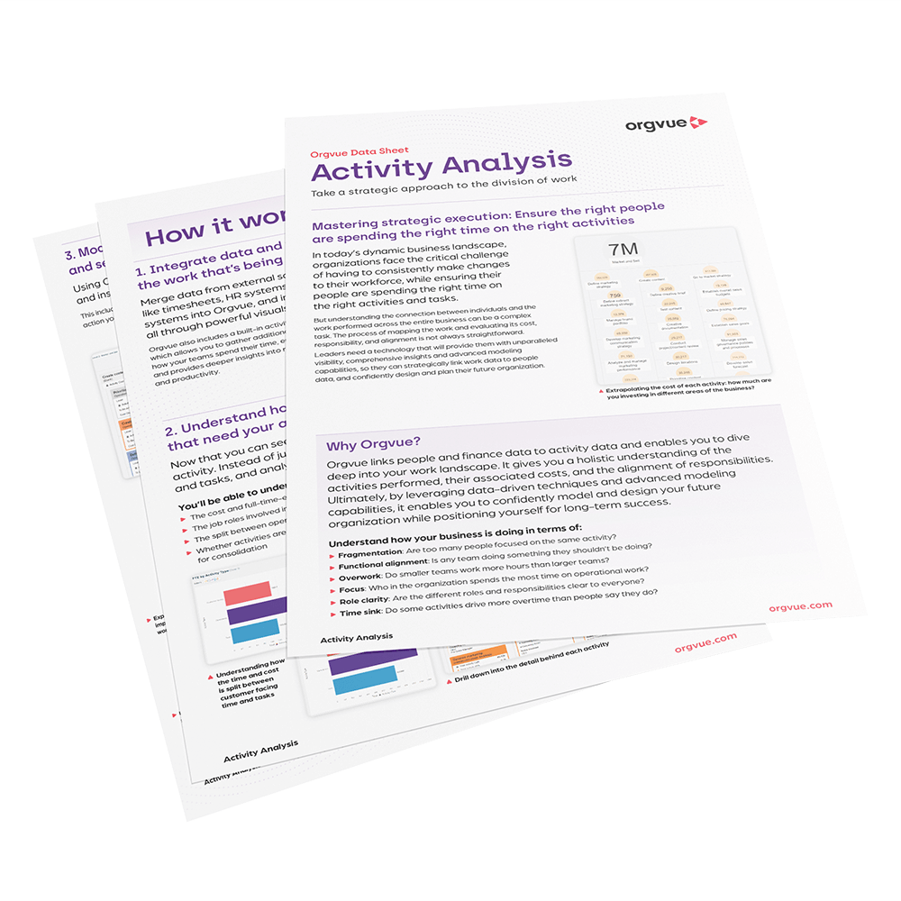 Preview of the Orgvue data sheet titled 'Activity Analysis'.  By clicking on this image, you will be directed to the full Activity Analysis data sheet 