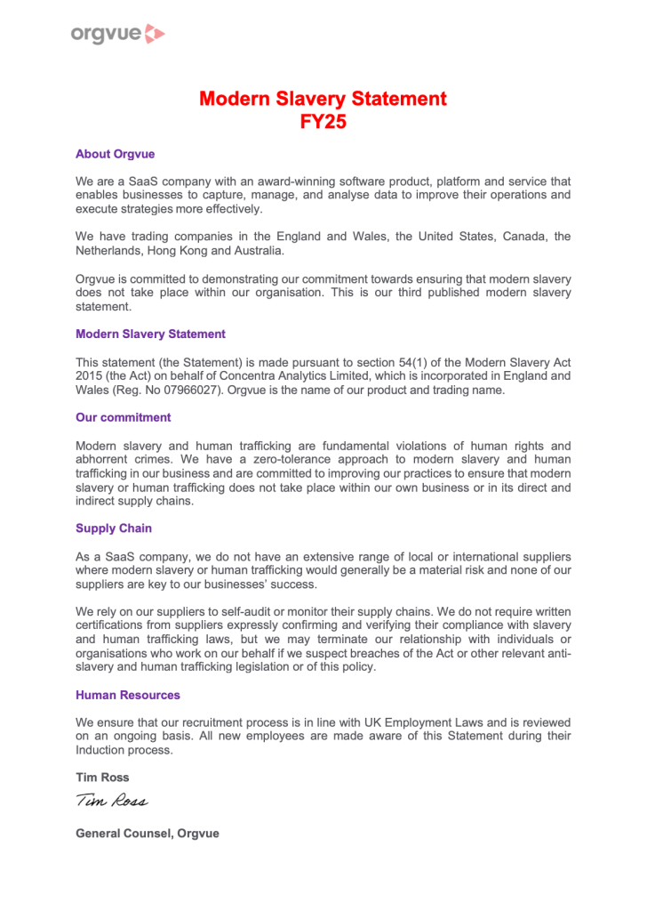 Orgvue Modern Slavery Statement FY25