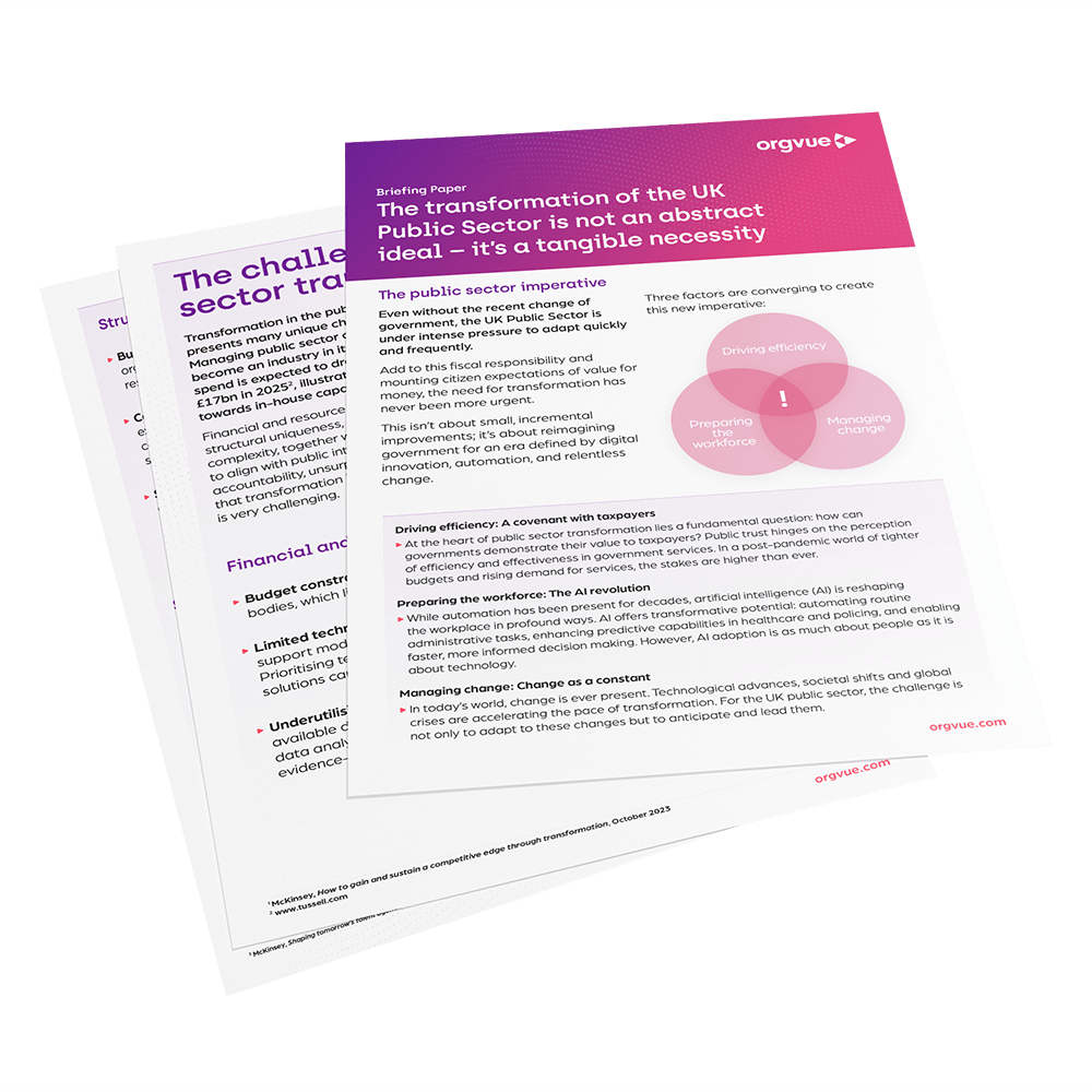 A preview image of the briefing paper titled 'The transformation of the UK Public Sector is not an abstract ideal – it’s a tangible necessity'