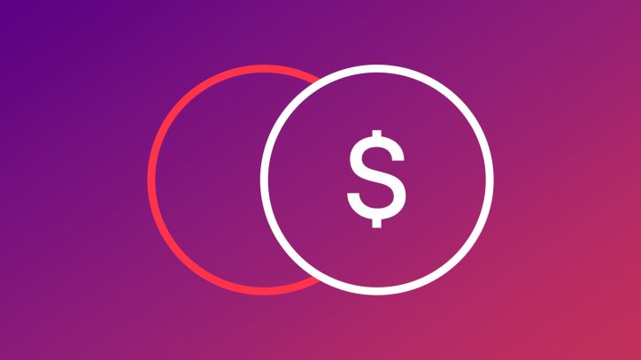 An icon representing US Dollars against a purple gradient background